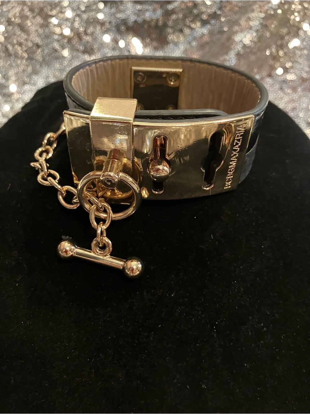 BCBGMaxAzria Set of 2 Black Leather Toggle Cuff Bracelets - Picture 7 of 9